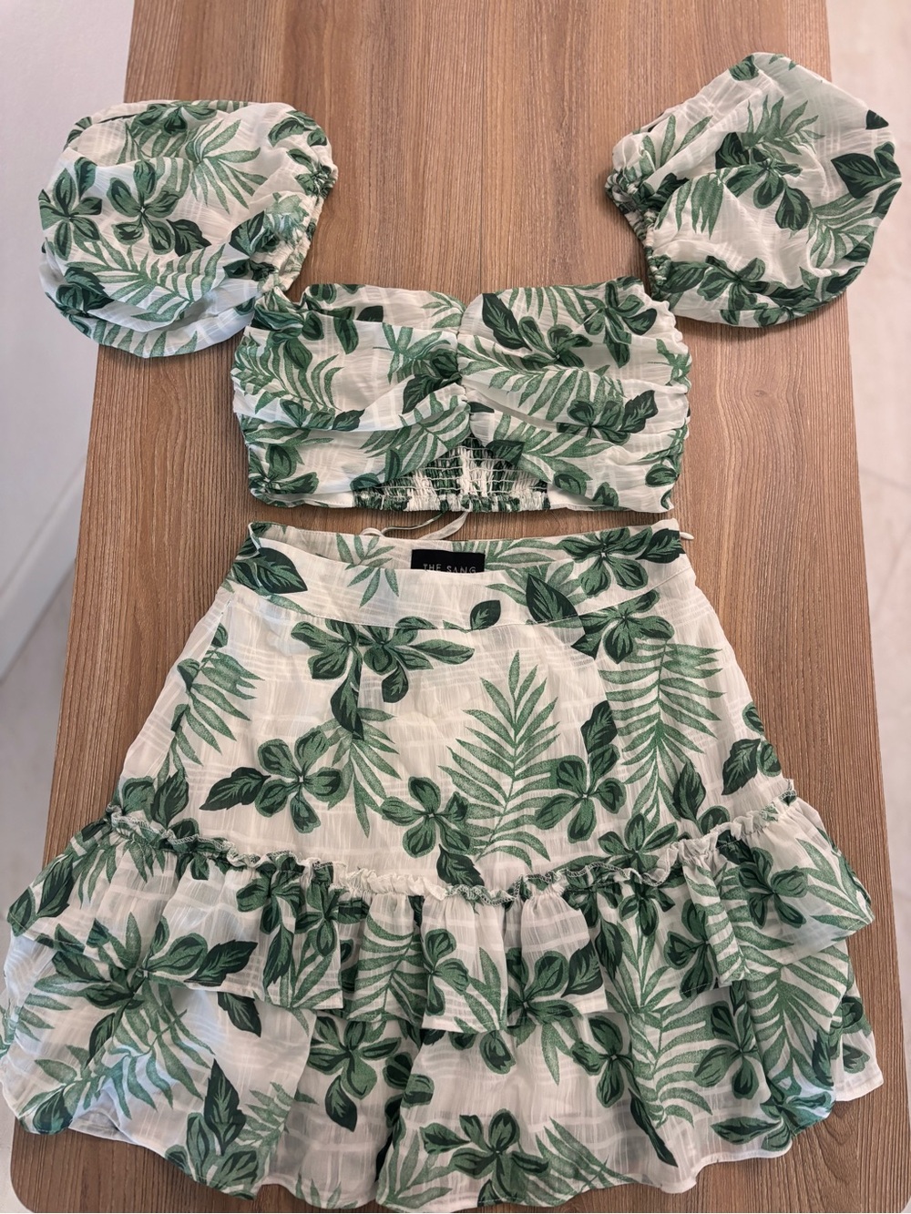 Tropical Leaf Two-Piece Crop Top & Skirt Set